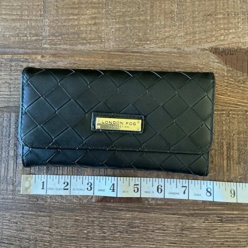 London Fog Lara Woven Black Flap Wallet.